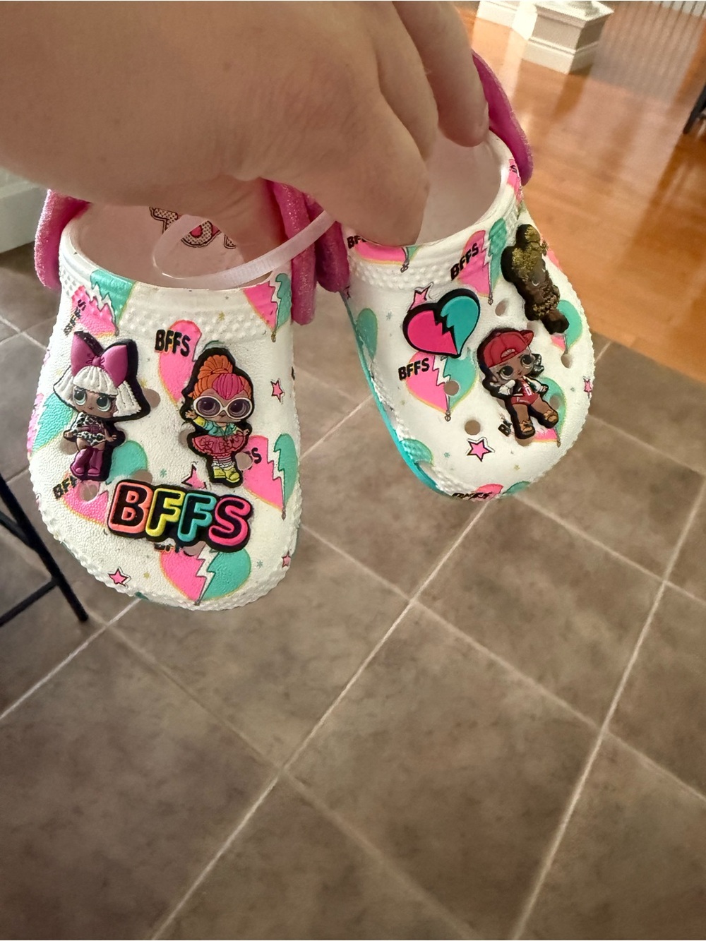 CROCS lol White Pink Teal BFFS  Shoes size c4